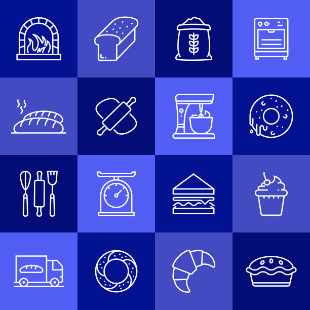 面包房和糕点相关的矢量线图标的简单设置。大纲符号集合。图片下载