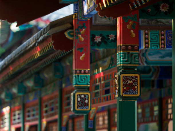 中国古代走廊装饰背景图片下载