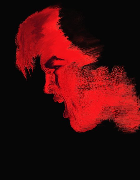 一个男人象征着愤怒，不宽容，侵略。用蜡笔技术制作的图片下载