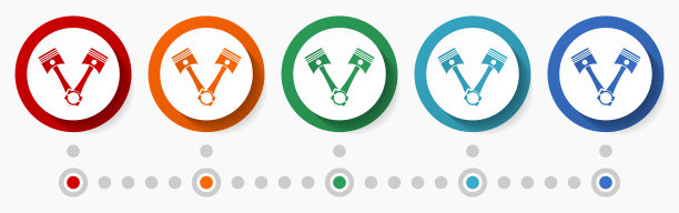 活塞，汽车服务概念矢量图标集，信息图形模板，平面设计圆形彩色网页按钮5种颜色选项图片下载