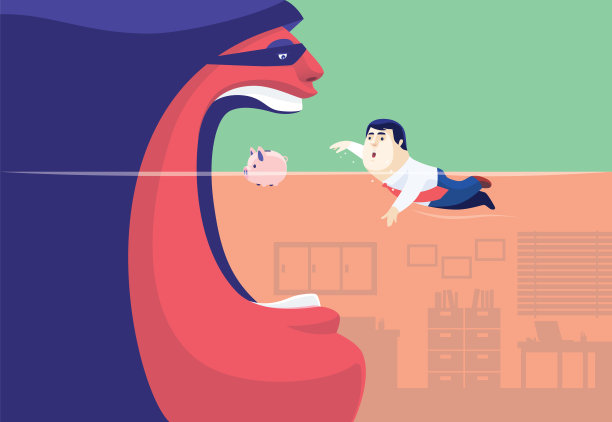 商人带着存钱罐游泳，骗子张大嘴巴图片下载