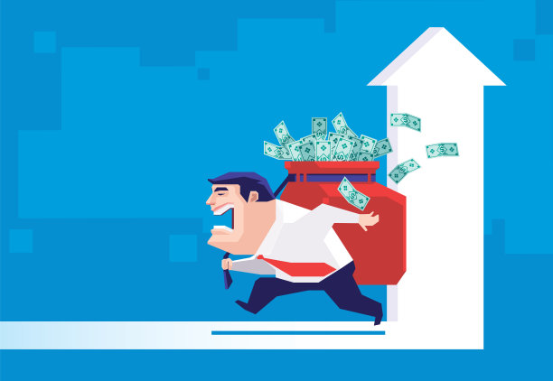 商人拿着一叠钞票，在智能手机上留下上升的箭头标志图片下载