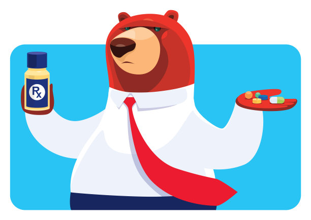 商人熊拿着一瓶药图片下载