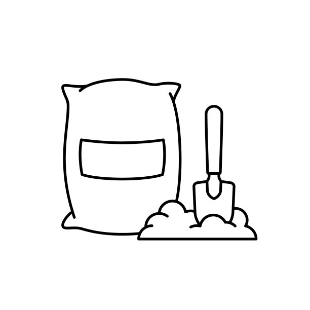 袋和桩与卡住铲线性图标图片下载