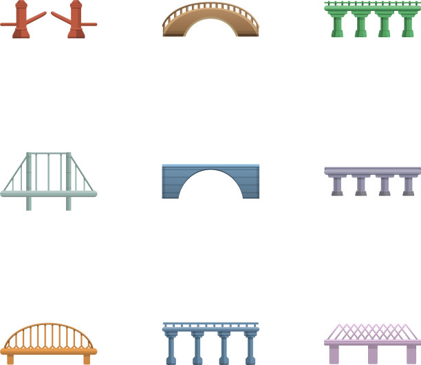 现代桥梁图标集卡通风格图片下载