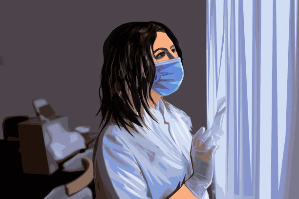 年轻的医生看着窗外图片下载