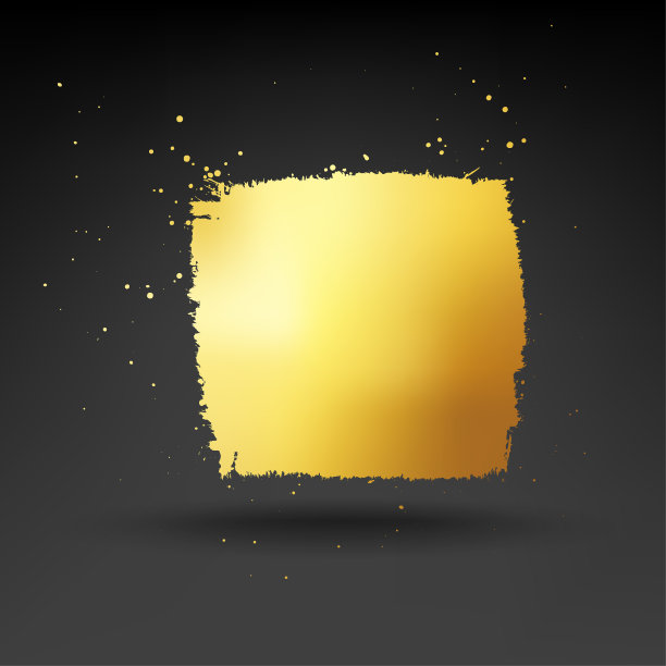一块方形金箔悬挂在空中的黑暗背景-手绘的抽象背景与3D效果-豪华的商业张贴它的说明图片下载