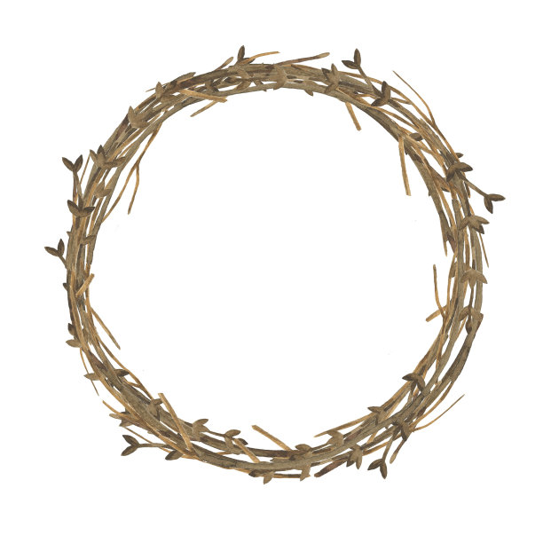 装饰水彩圣诞花环。新年树和木枝花环与月牙，松果为设计，印刷或背景。图片下载