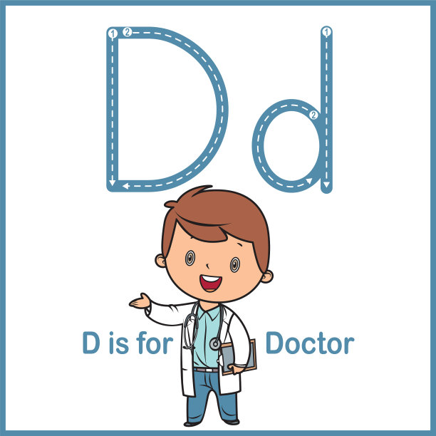 抽认卡字母d代表医生矢量插图图片下载