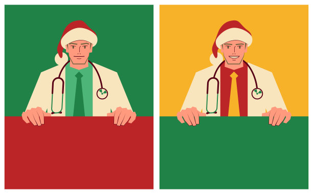 快乐英俊的年轻医生穿着圣诞老人的衣服拿着空白的牌子图片下载