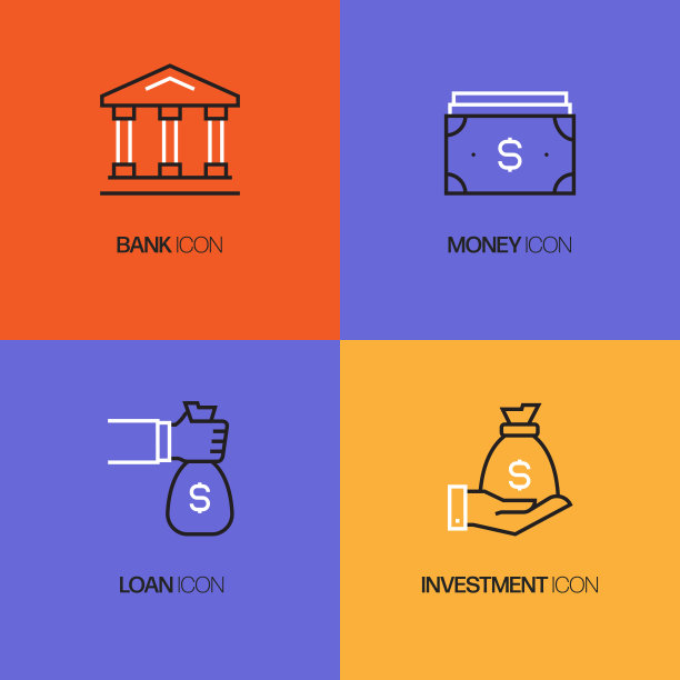 与金融相关的线路图标。向量符号说明。图片下载