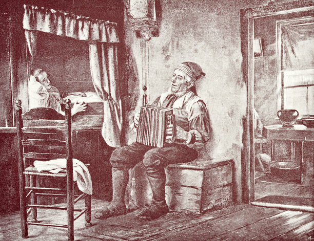 祖父为生病的孙女拉手风琴图片下载