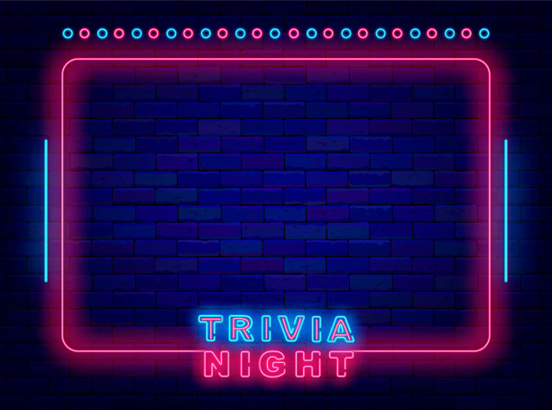 琐事夜霓虹灯框架。考试竞争。游戏活动。夜总会闪亮的广告。矢量股票插图图片下载