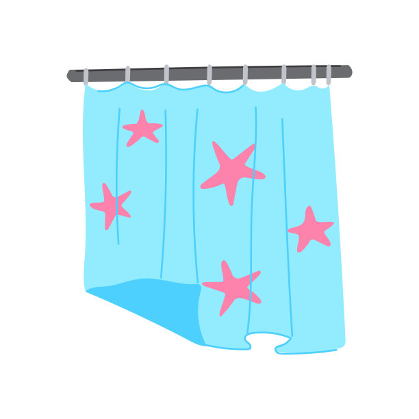 浴室浴帘卡通矢量插图图片下载