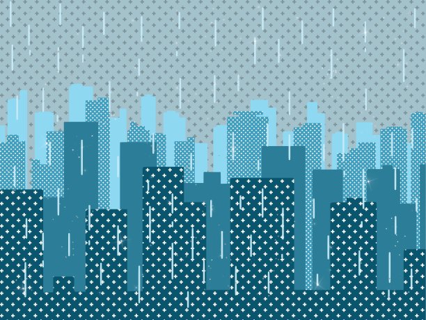 蓝色和海军蓝雨天城市景观(点阵图)图片下载