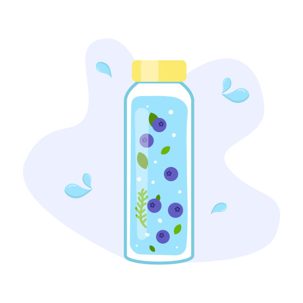 蓝莓和叶子水瓶。热水瓶。主音图片下载