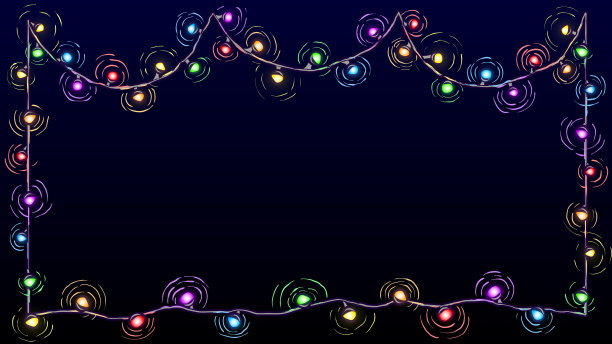 手绘发光的节日背景框架-多色花环。图片下载