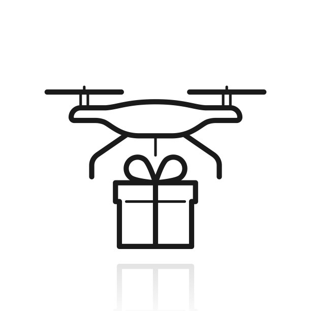 送礼物的无人机。白色背景上反射的图标图片下载
