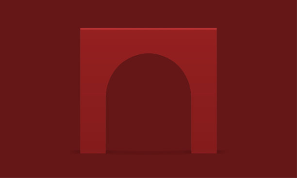 红色三维拱门角装饰元素最小的大门入口几何构造逼真向量图片下载