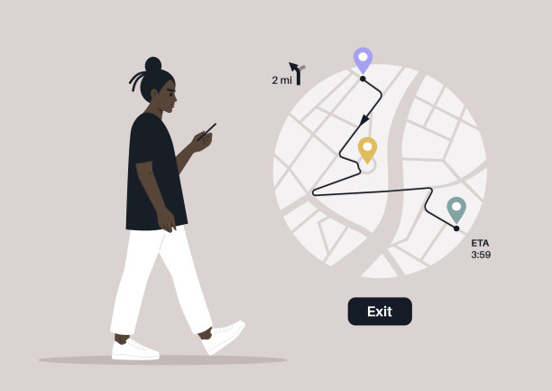 一个年轻的非洲女性角色使用gps地图应用程序在城镇中导航图片下载