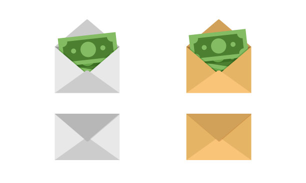 钱在白色和纸箱纸信封剪纸矢量设计插图。绿钱钞票美元钞票装在纸信封里扁平图标卡通风格。钱，钞票，投资图片下载
