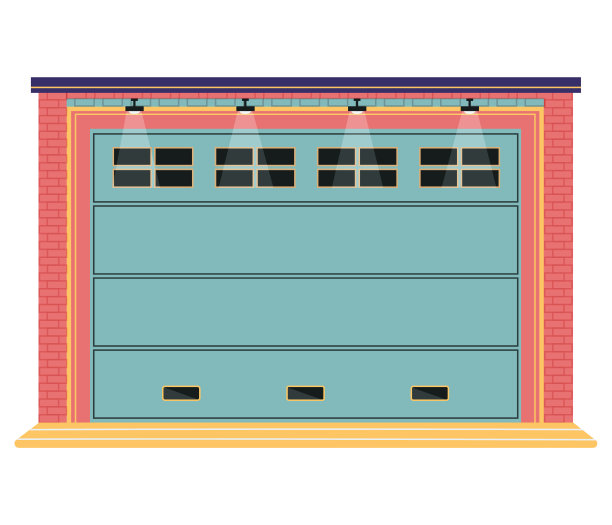 车库门带有机械或自动控制系统。房屋内存放车辆的滚轮门图片下载