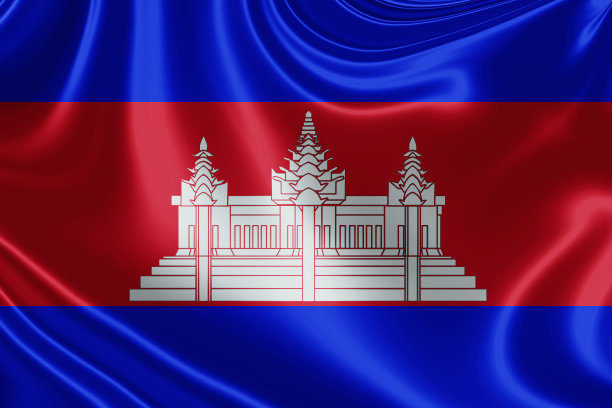 柬埔寨织物旗帜挥舞插图。3D插图图片下载