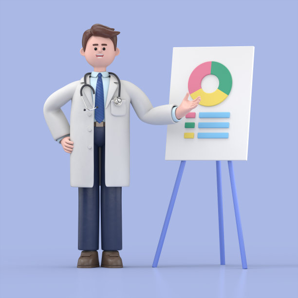 男医生林肯分析市场趋势和规划seo优化的3D插图，蓝色背景隔离的医学演示剪辑艺术图片下载