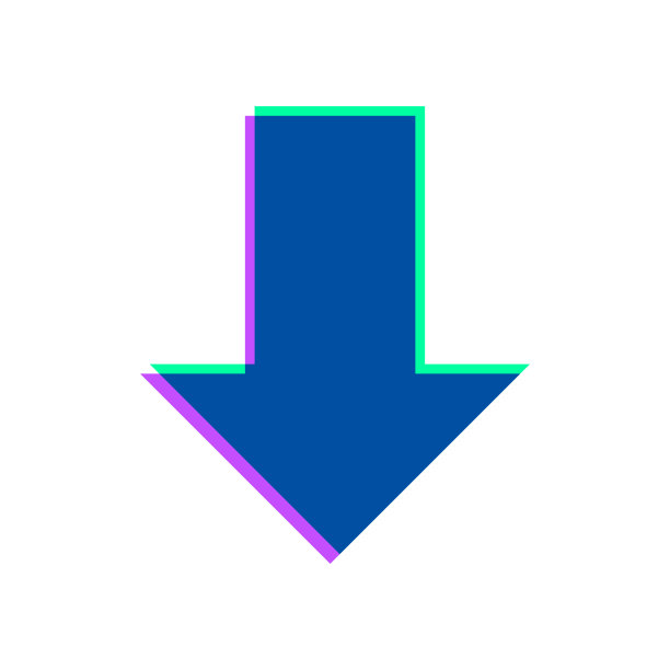 向下箭头。图标与两种颜色叠加在白色背景上图片下载