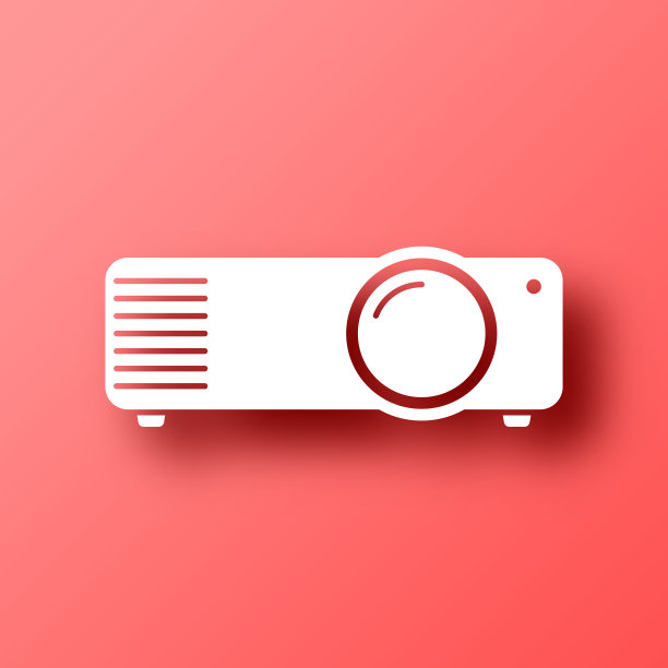 投影仪。图标在红色背景与阴影图片下载