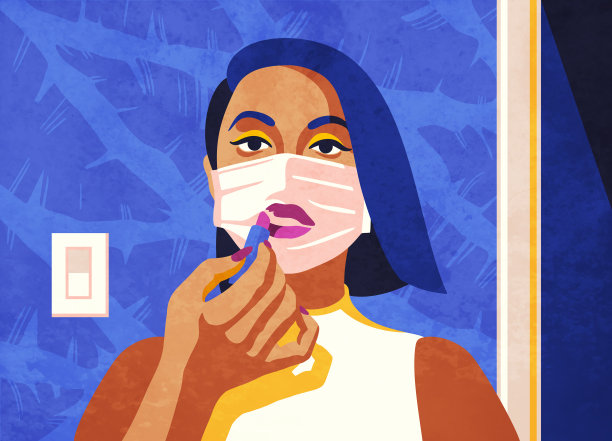 呆在家里继续她的美丽之旅。孤立和社交疏远时代的自我护理和化妆习惯的概念。图片下载