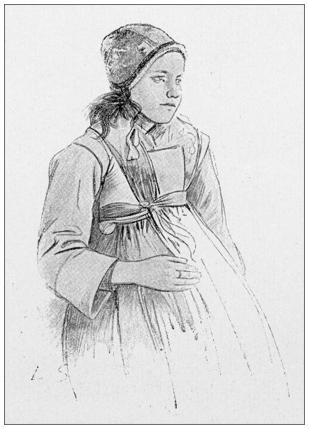 古董插图:婚礼在Plougastel，新娘的妹妹图片下载