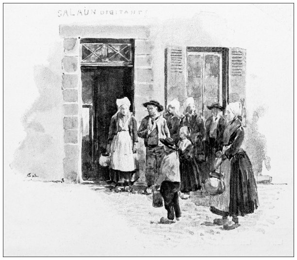 古董插图:婚礼在Plougastel，乞丐图片下载