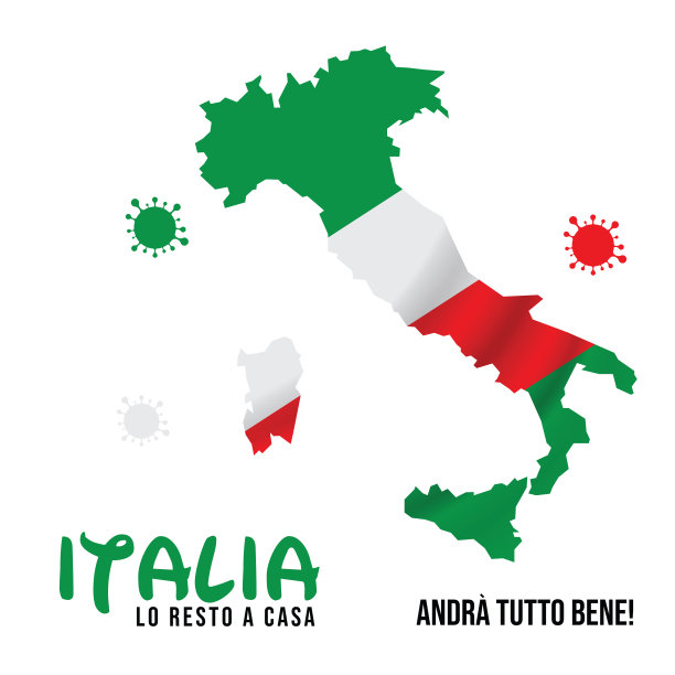 呆在家里的概念。意大利的地图。2019冠状病毒病爆发流感作为危险流感毒株的案例作为大流行概念横幅平面样式插图，2019冠状病毒病库存插图库存插图图片下载