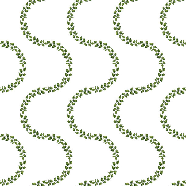 手绘水彩无缝图案的绿色ruscus树枝与树叶的婚礼，生日，贺卡，菜单，横幅，边界，贴纸。元素被隔离在白色背景上。图片下载