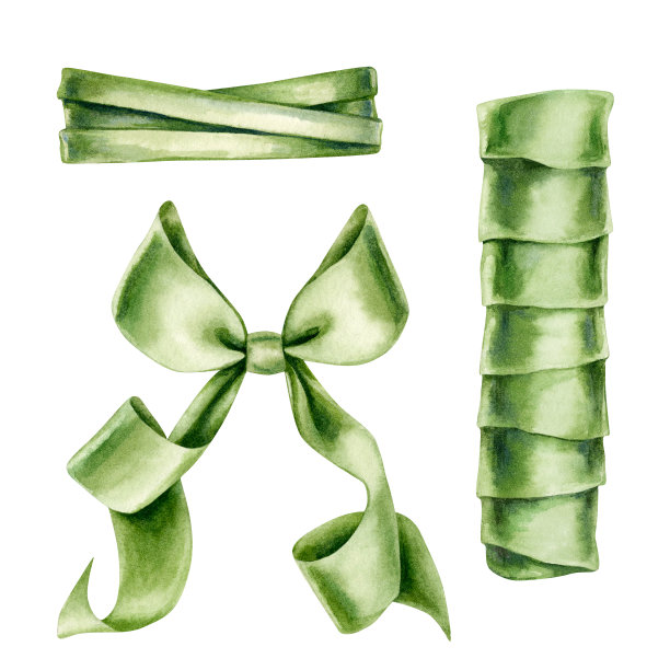 绿色蝴蝶结和丝带的水彩画装饰花束，婚礼，生日，情人节，母亲节，妇女节，父母和女儿节，复活节，圣诞节。孤立的元素图片下载
