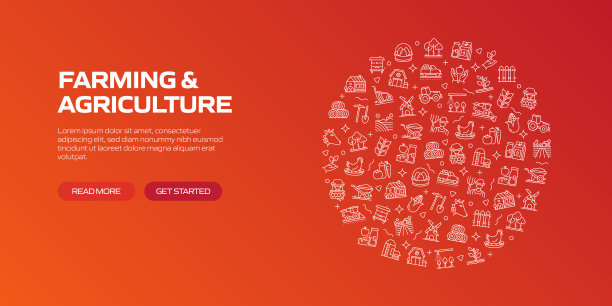 农场和农业网络横幅线性图标，时髦的线性风格矢量图片下载