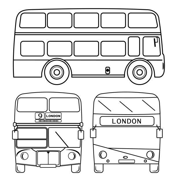 双层伦敦巴士城市交通双层观光轮廓轮廓线图标黑色矢量插图图像薄平面风格图片下载