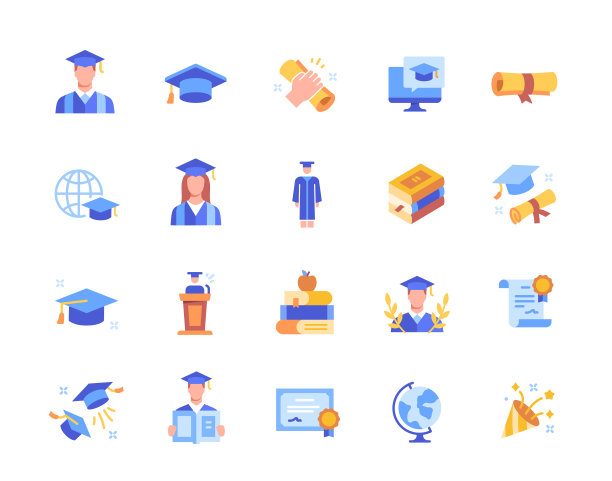 毕业图标集合矢量图片下载