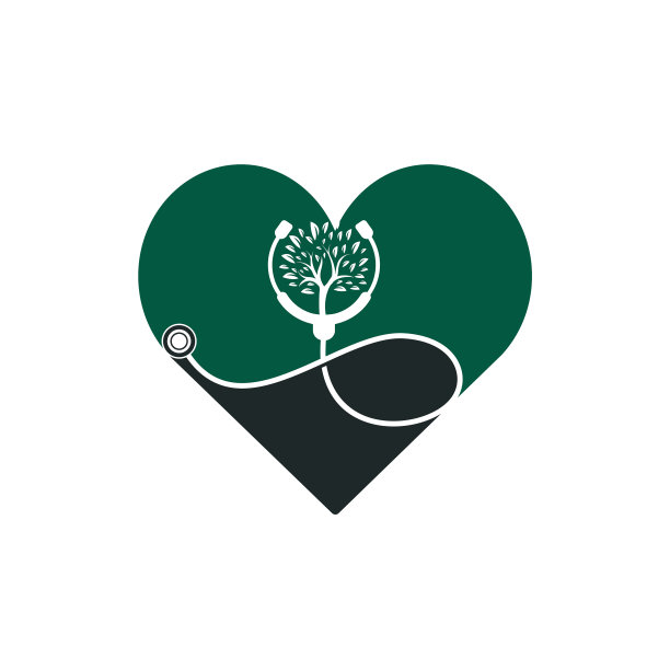 听诊器与树图标标志设计图片下载