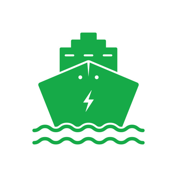 电船剪影绿色图标。电动货船象形图。船舶替代生态运输图标。货运、客运生态海事标志。孤立的矢量图图片下载