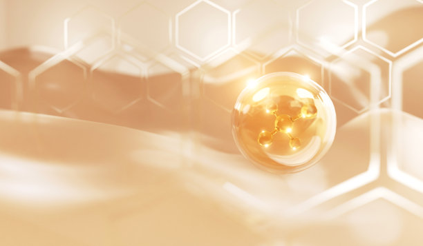 科普化妆品，3D胶原蛋白精华液和维生素玻尿酸护肤液，配化妆品广告背景。图片下载