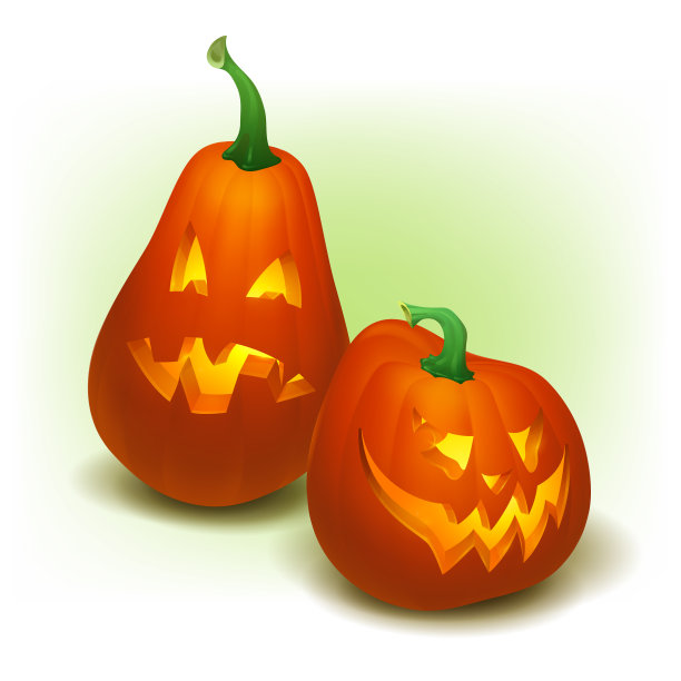 现实的矢量万圣节南瓜与蜡烛里面。万圣节南瓜孤立在白色背景上的笑脸。图片下载