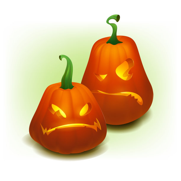 现实的矢量万圣节南瓜与蜡烛里面。万圣节南瓜孤立在白色背景上的笑脸。图片下载