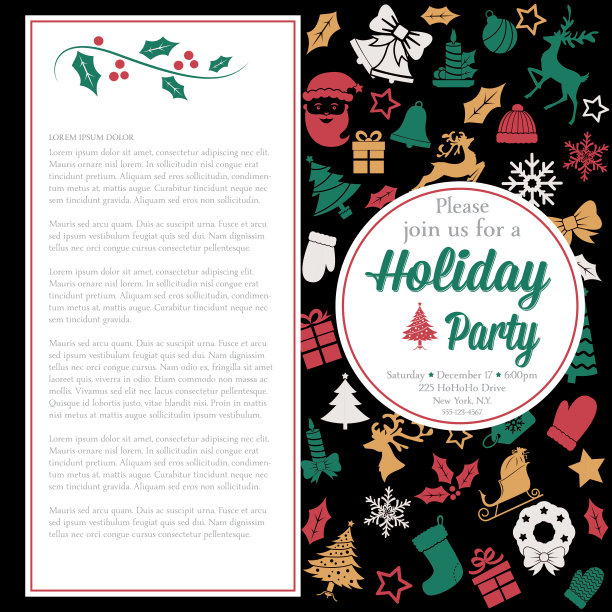 可爱的黑色圣诞图标卡或节日派对模板图片下载