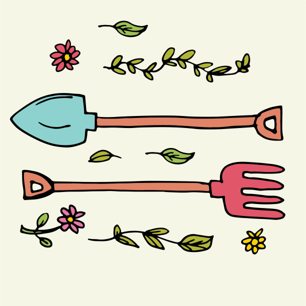 春季园艺手绘设计元素图片下载