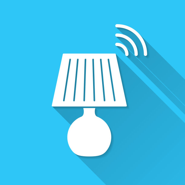 智能灯。图标在蓝色背景-平面设计与长阴影图片下载