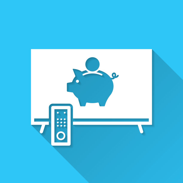 电视和存钱罐。图标在蓝色背景-平面设计与长阴影图片下载