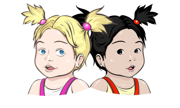 两个小女孩的肖像-娃娃，东方和欧洲类型图片下载