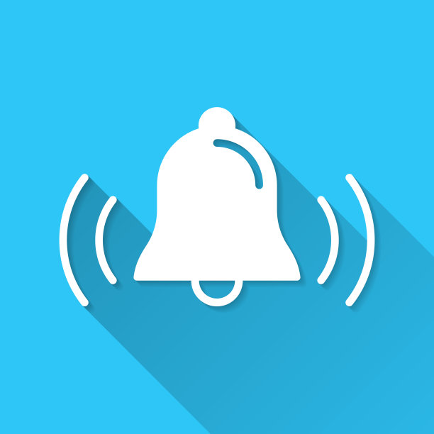 响铃。图标在蓝色背景-平面设计与长阴影图片下载